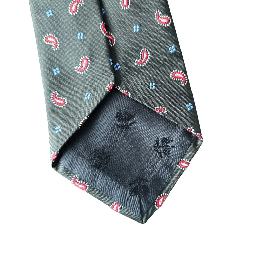 Brooks Brothers Makers and Merchants Silk Tie Black‎ Paisley Red Blue Geometric